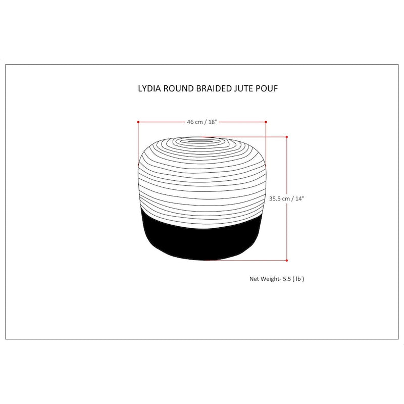 Pouf rond tressé en jute, 45 cm de diamètre