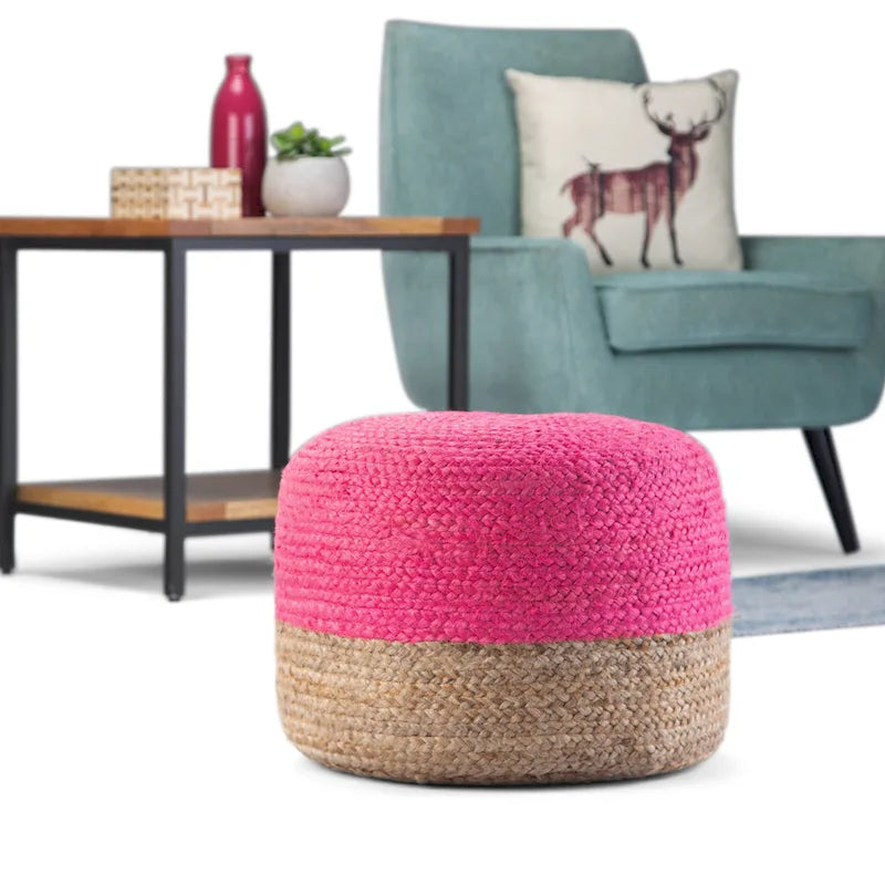 Pouf rond tressé en jute, 45 cm de diamètre