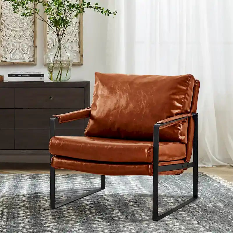 Fauteuil moderne en similicuir PU avec accoudoirs et piètement en acier noir