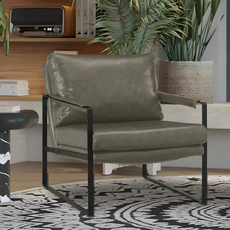 Fauteuil moderne en similicuir PU avec accoudoirs et piètement en acier noir