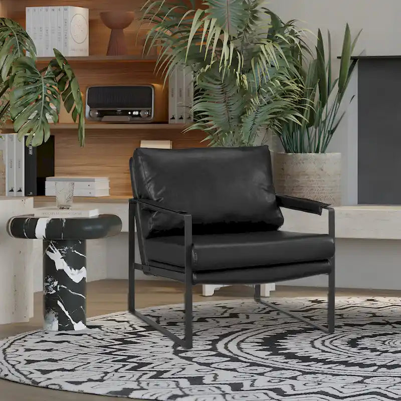 Fauteuil moderne en similicuir PU avec accoudoirs et piètement en acier noir
