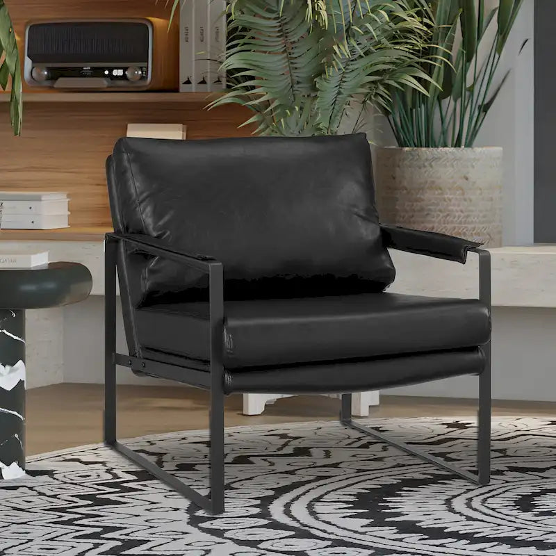 Fauteuil moderne en similicuir PU avec accoudoirs et piètement en acier noir