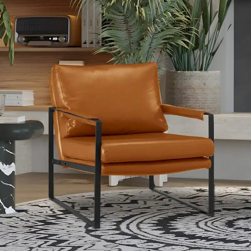 Fauteuil moderne en similicuir PU avec accoudoirs et piètement en acier noir