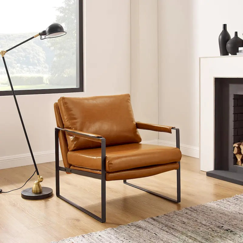 Fauteuil moderne en similicuir PU avec accoudoirs et piètement en acier noir