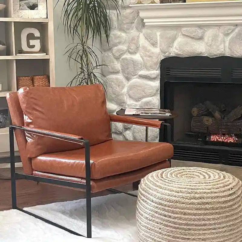 Fauteuil moderne en similicuir PU avec accoudoirs et piètement en acier noir
