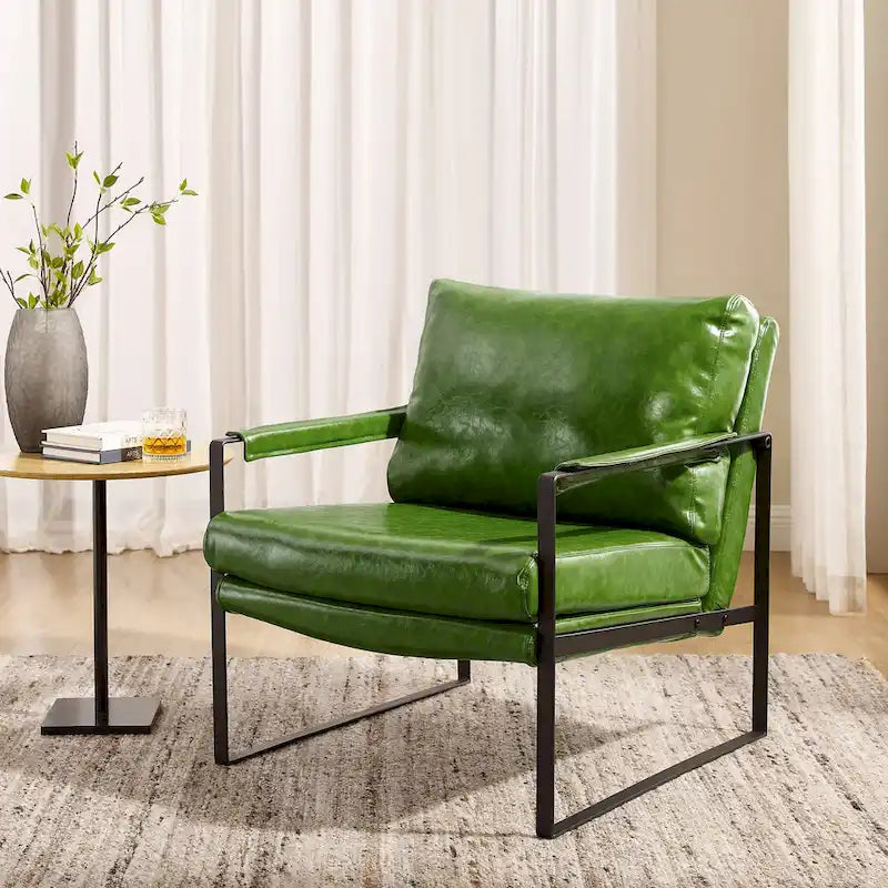 Fauteuil moderne en similicuir PU avec accoudoirs et piètement en acier noir