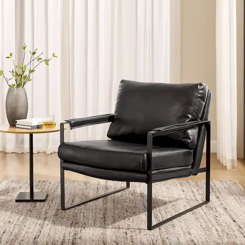 Fauteuil moderne en similicuir PU avec accoudoirs et piètement en acier noir