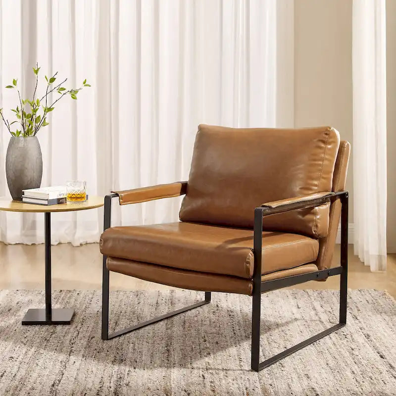 Fauteuil moderne en similicuir PU avec accoudoirs et piètement en acier noir