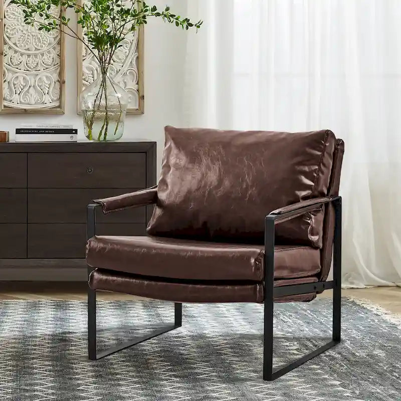 Fauteuil moderne en similicuir PU avec accoudoirs et piètement en acier noir