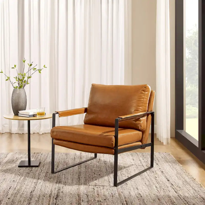Fauteuil moderne en similicuir PU avec accoudoirs et piètement en acier noir