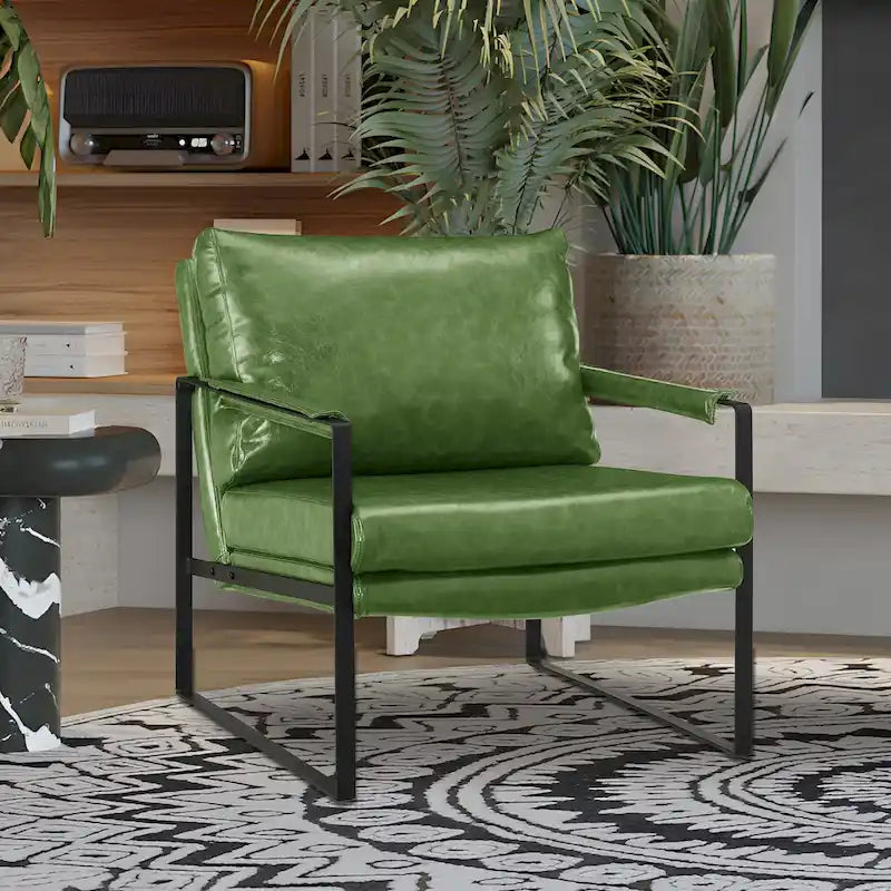 Fauteuil moderne en similicuir PU avec accoudoirs et piètement en acier noir