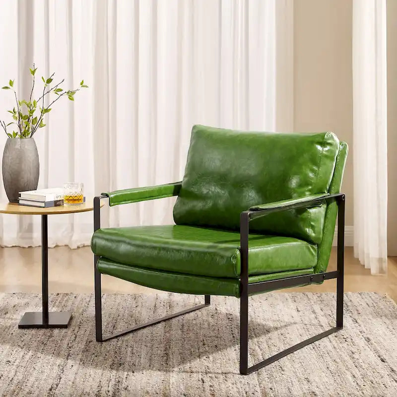 Fauteuil moderne en similicuir PU avec accoudoirs et piètement en acier noir