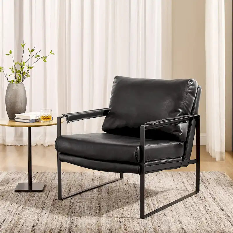 Fauteuil moderne en similicuir PU avec accoudoirs et piètement en acier noir