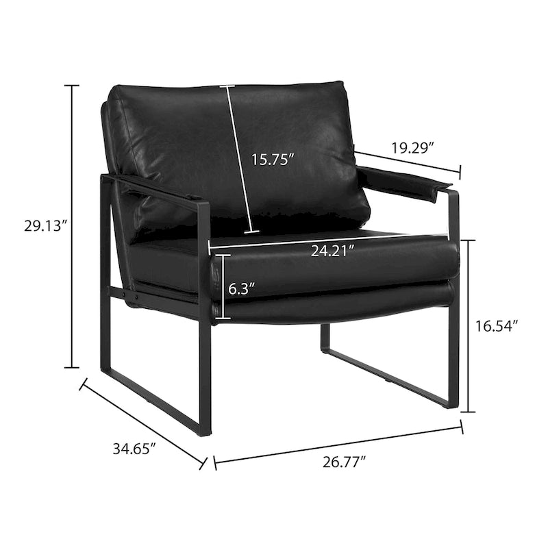 Fauteuil moderne en similicuir PU avec accoudoirs et piètement en acier noir
