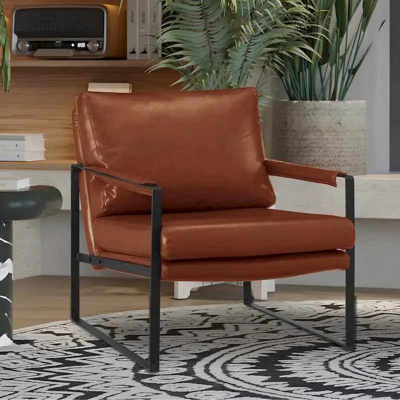 Fauteuil moderne en similicuir PU avec accoudoirs et piètement en acier noir
