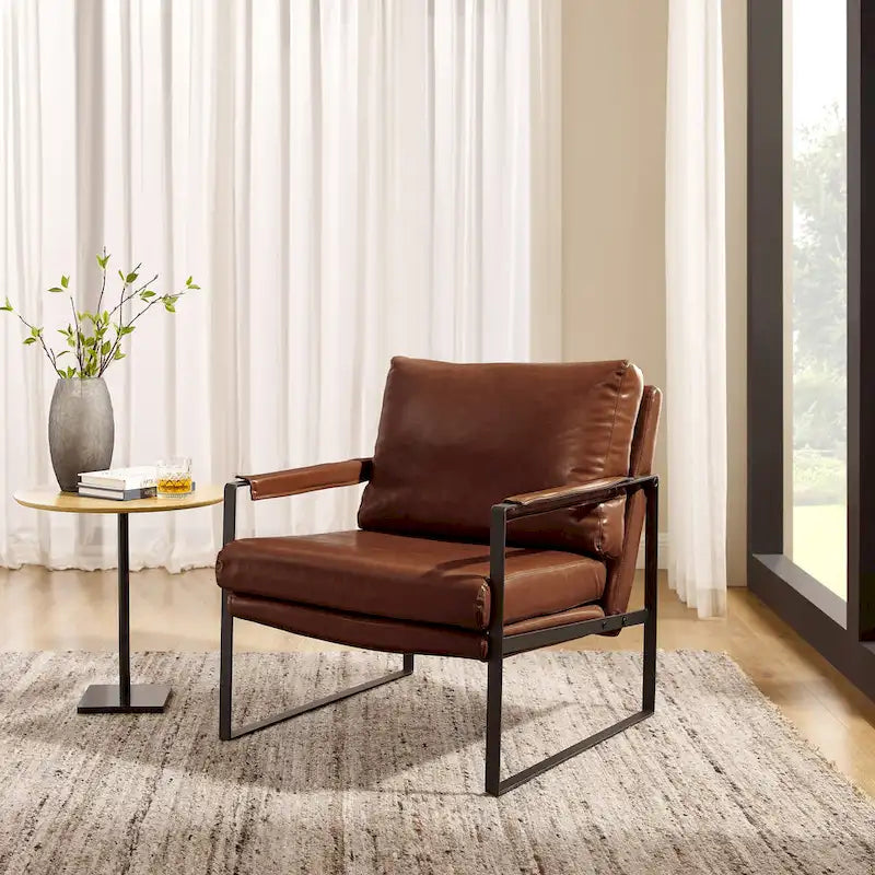 Fauteuil moderne en similicuir PU avec accoudoirs et piètement en acier noir