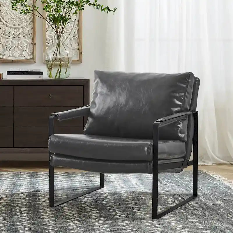 Fauteuil moderne en similicuir PU avec accoudoirs et piètement en acier noir