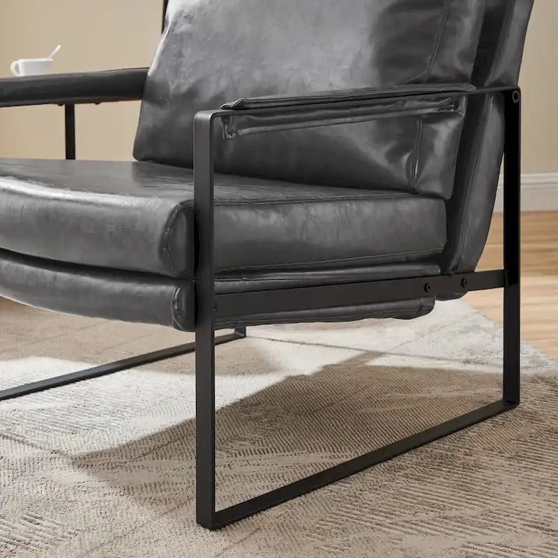 Fauteuil moderne en similicuir PU avec accoudoirs et piètement en acier noir