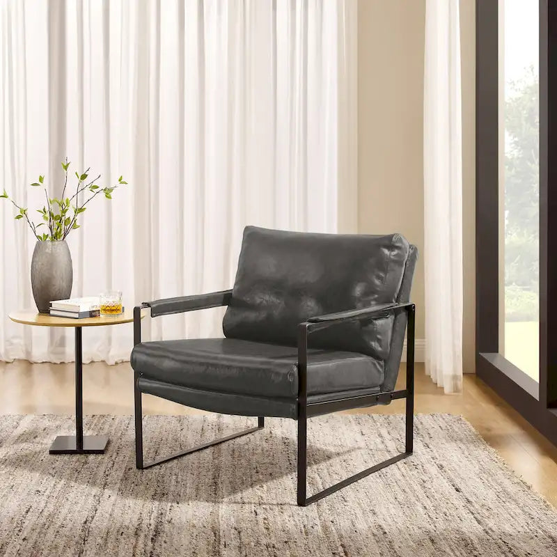 Fauteuil moderne en similicuir PU avec accoudoirs et piètement en acier noir