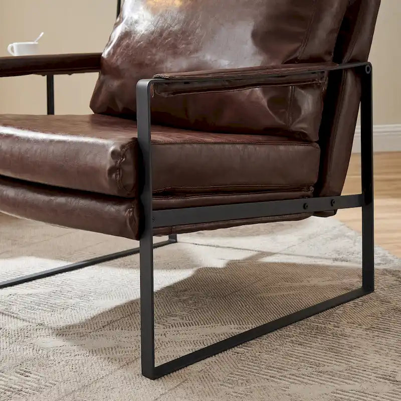Fauteuil moderne en similicuir PU avec accoudoirs et piètement en acier noir