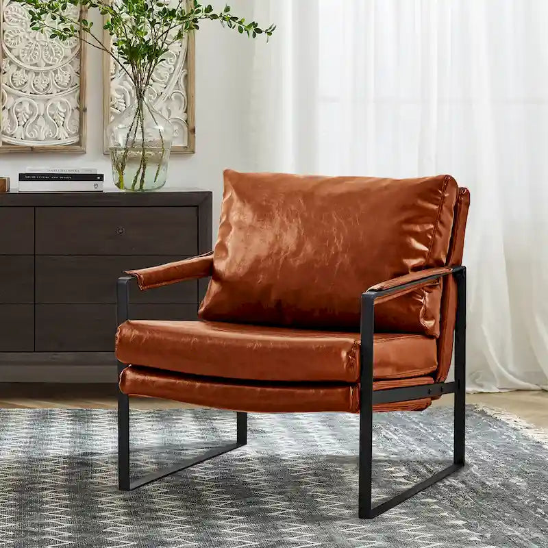 Fauteuil moderne en similicuir PU avec accoudoirs et piètement en acier noir
