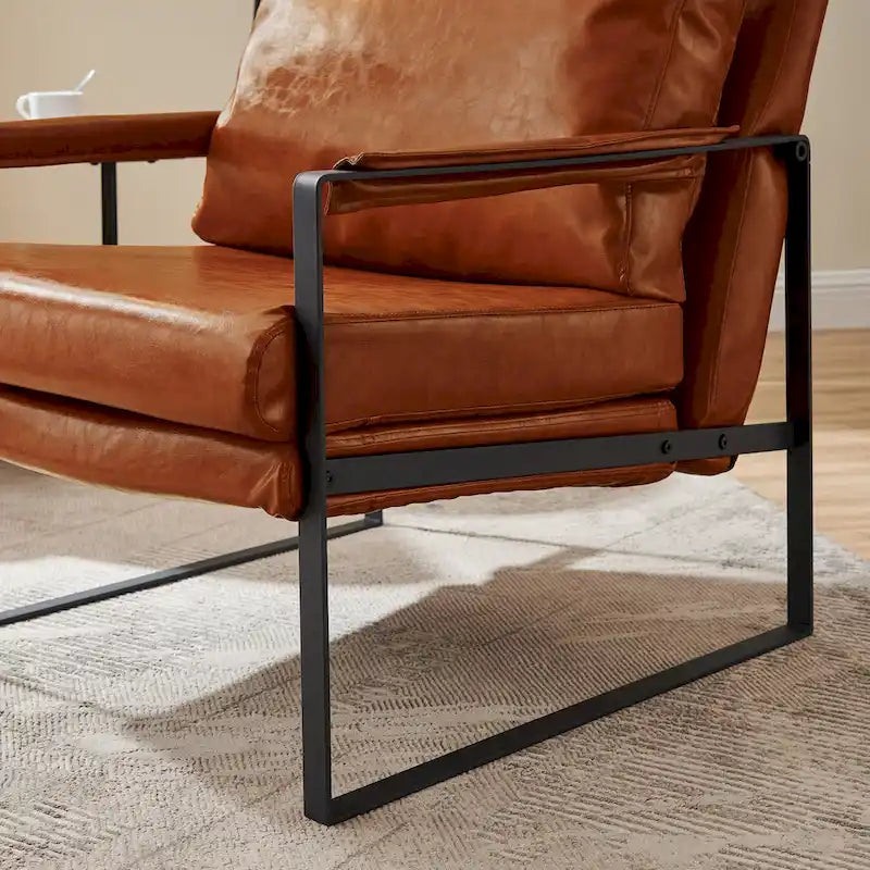 Fauteuil moderne en similicuir PU avec accoudoirs et piètement en acier noir