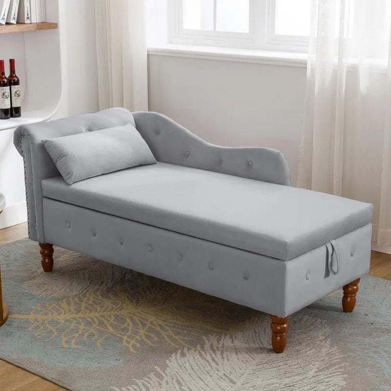 Chaise longue d'intérieur, Chaise longue en velours pour chambre à coucher avec rangement et oreiller, Chaise longue moderne rembourrée à accoudoirs roulés