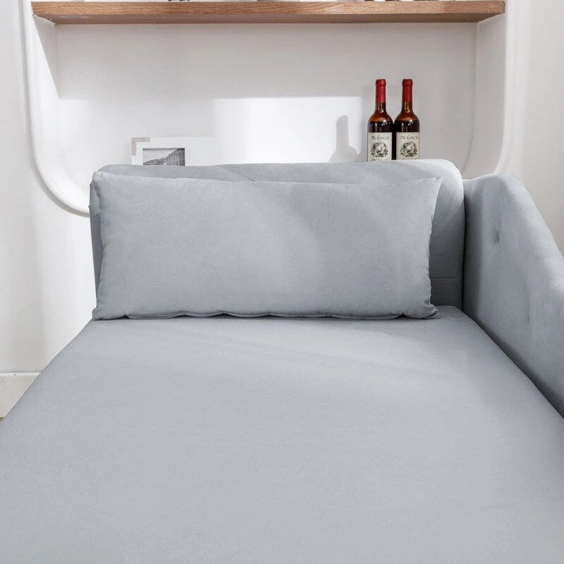 Chaise longue d'intérieur, Chaise longue en velours pour chambre à coucher avec rangement et oreiller, Chaise longue moderne rembourrée à accoudoirs roulés