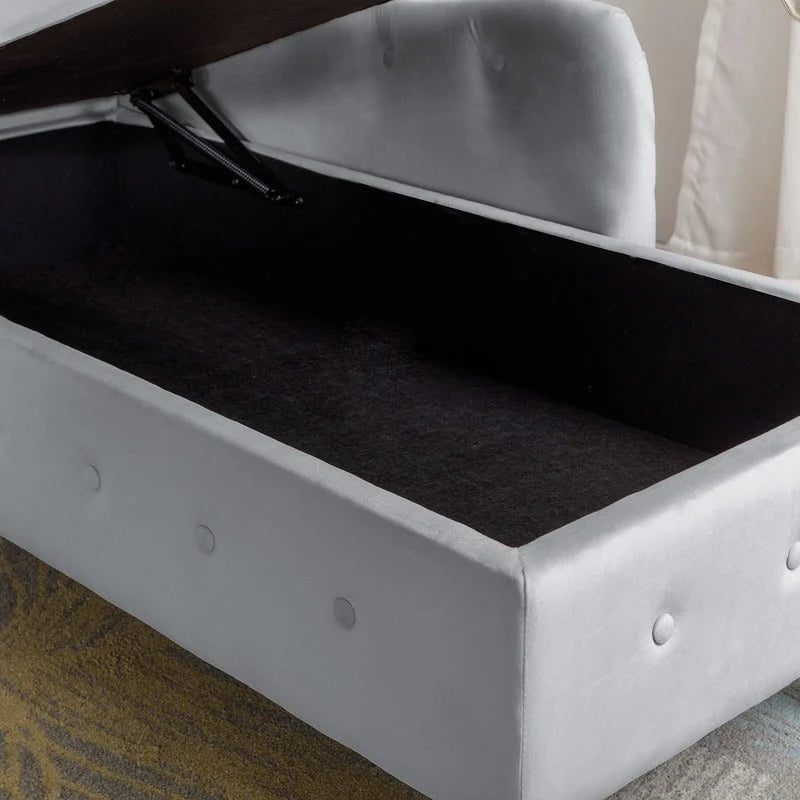 Chaise longue d'intérieur, Chaise longue en velours pour chambre à coucher avec rangement et oreiller, Chaise longue moderne rembourrée à accoudoirs roulés