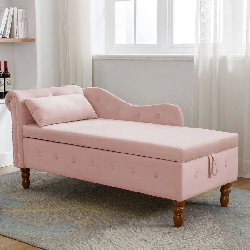 Chaise longue d'intérieur, Chaise longue en velours pour chambre à coucher avec rangement et oreiller, Chaise longue moderne rembourrée à accoudoirs roulés
