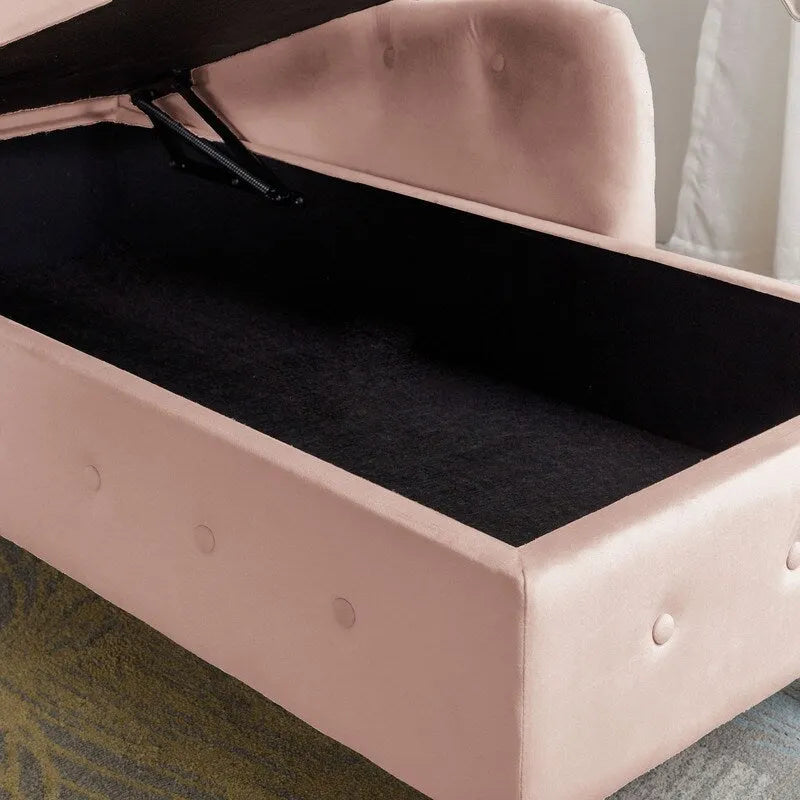 Chaise longue d'intérieur, Chaise longue en velours pour chambre à coucher avec rangement et oreiller, Chaise longue moderne rembourrée à accoudoirs roulés