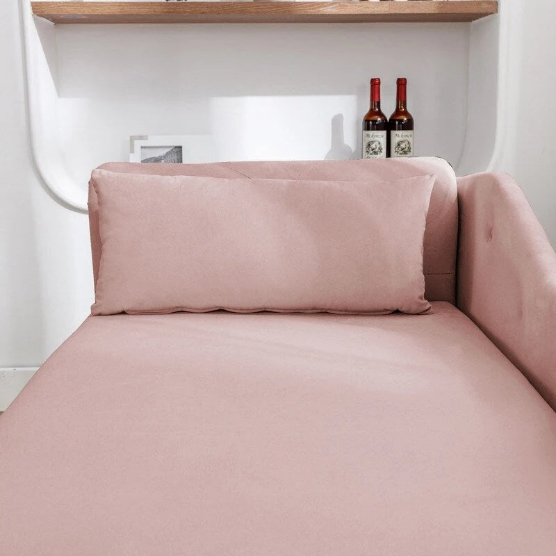Chaise longue d'intérieur, Chaise longue en velours pour chambre à coucher avec rangement et oreiller, Chaise longue moderne rembourrée à accoudoirs roulés