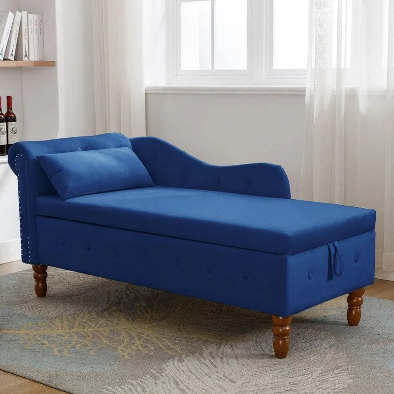 Chaise longue d'intérieur, Chaise longue en velours pour chambre à coucher avec rangement et oreiller, Chaise longue moderne rembourrée à accoudoirs roulés