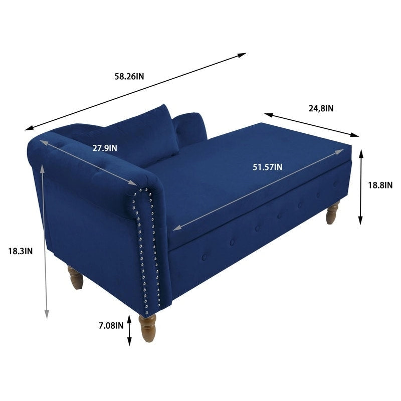 Chaise longue d'intérieur, Chaise longue en velours pour chambre à coucher avec rangement et oreiller, Chaise longue moderne rembourrée à accoudoirs roulés