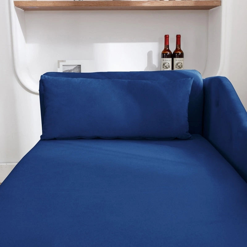 Chaise longue d'intérieur, Chaise longue en velours pour chambre à coucher avec rangement et oreiller, Chaise longue moderne rembourrée à accoudoirs roulés