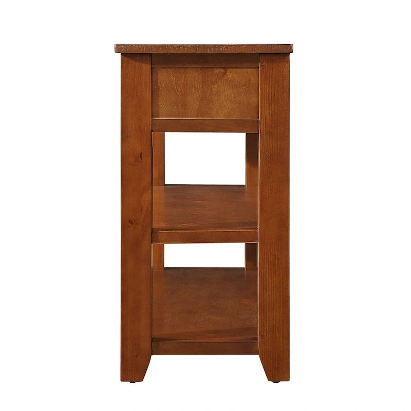Table console vintage en pin, 48 po, avec 3 tiroirs et 2 étagères