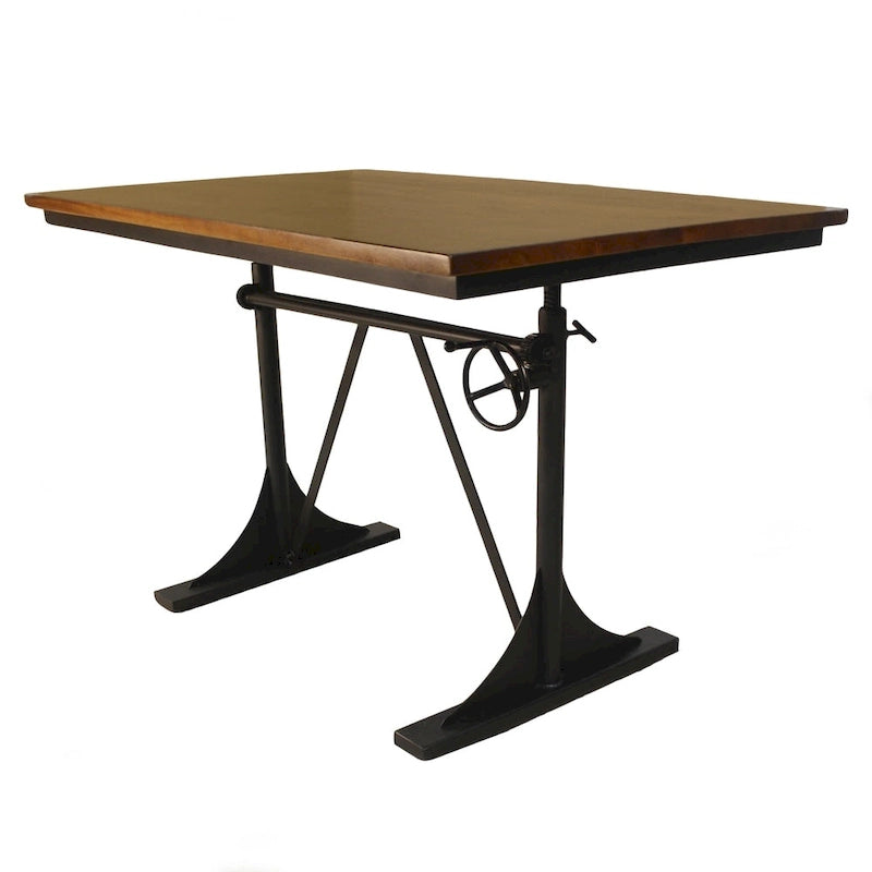 Table à manger ou bar réglable en hauteur, finition orme, bois de manguier massif