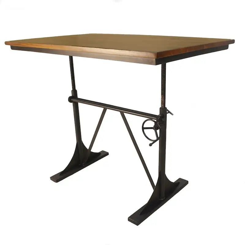 Table à manger ou bar réglable en hauteur, finition orme, bois de manguier massif