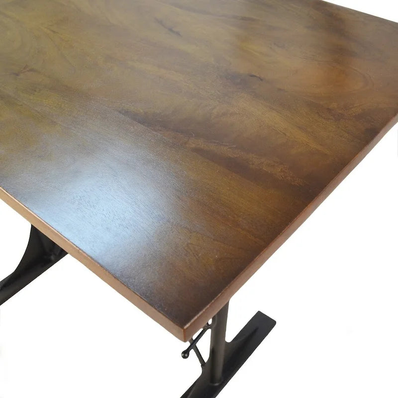 Table à manger ou bar réglable en hauteur, finition orme, bois de manguier massif