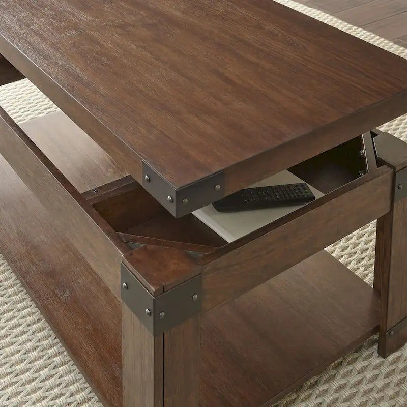 Table basse relevable rectangulaire 48", merisier moyen avec touches industrielles