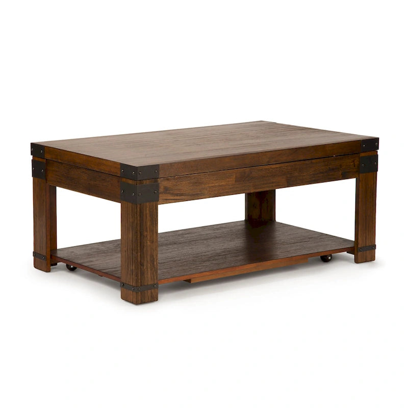 Table basse relevable rectangulaire 48", merisier moyen avec touches industrielles