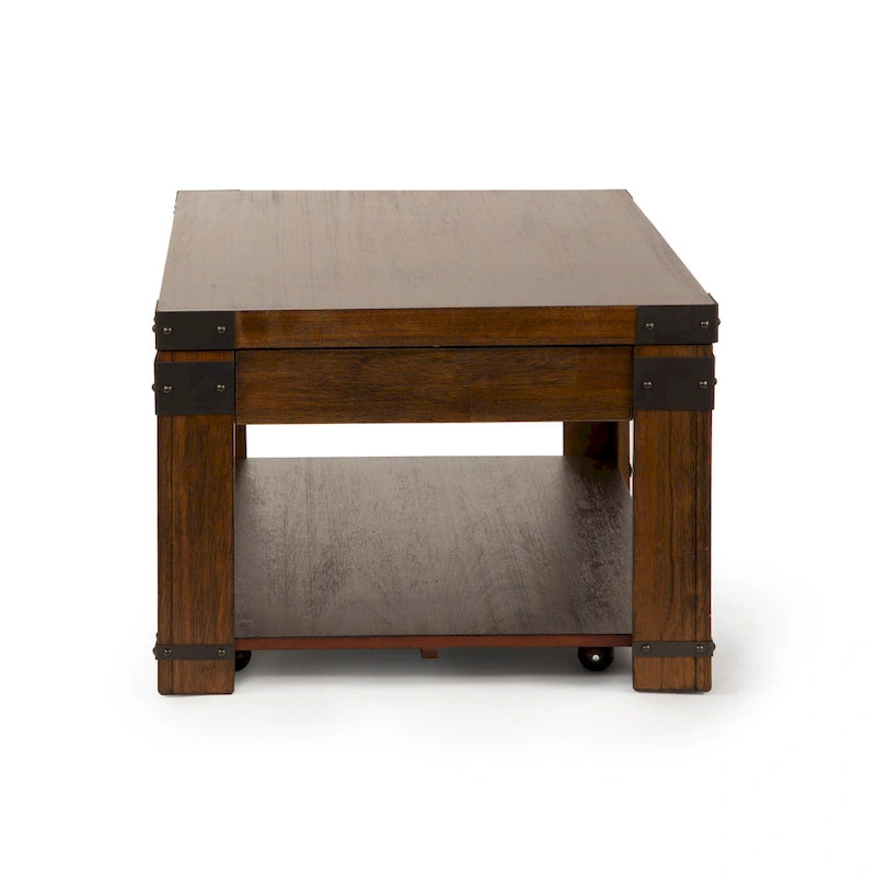 Table basse relevable rectangulaire 48", merisier moyen avec touches industrielles