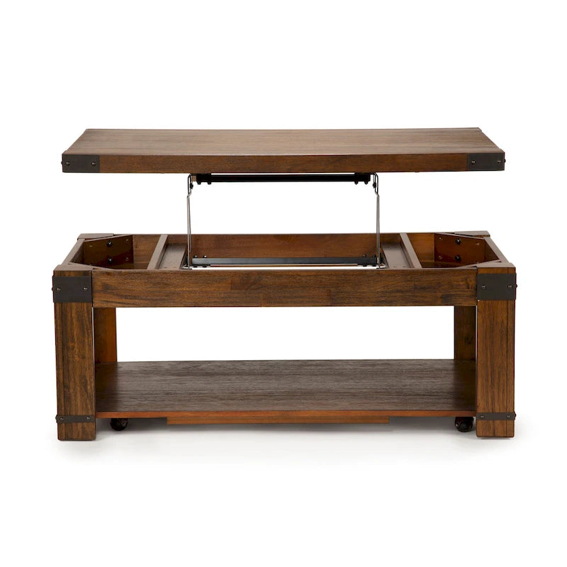 Table basse relevable rectangulaire 48", merisier moyen avec touches industrielles