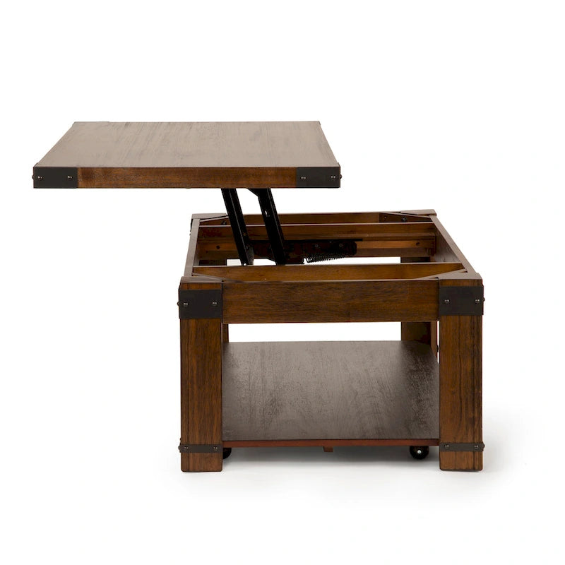 Table basse relevable rectangulaire 48", merisier moyen avec touches industrielles