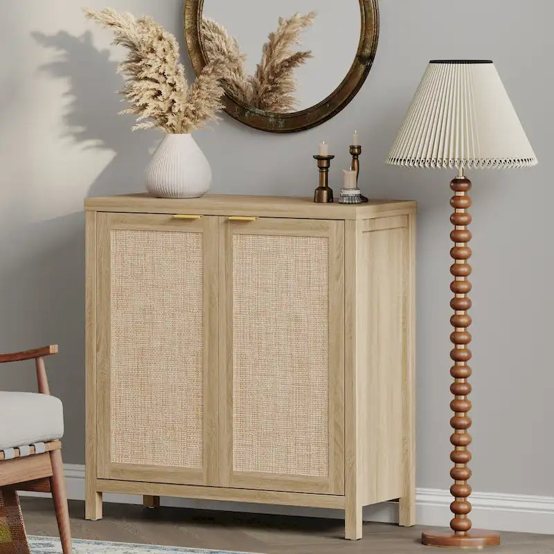 Buffet en rotin avec 2 portes et étagère réglable