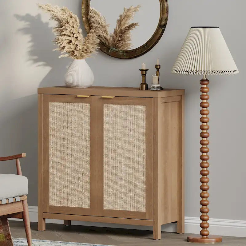 Buffet en rotin avec 2 portes et étagère réglable