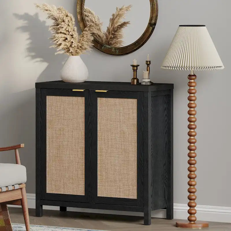 Buffet en rotin avec 2 portes et étagère réglable