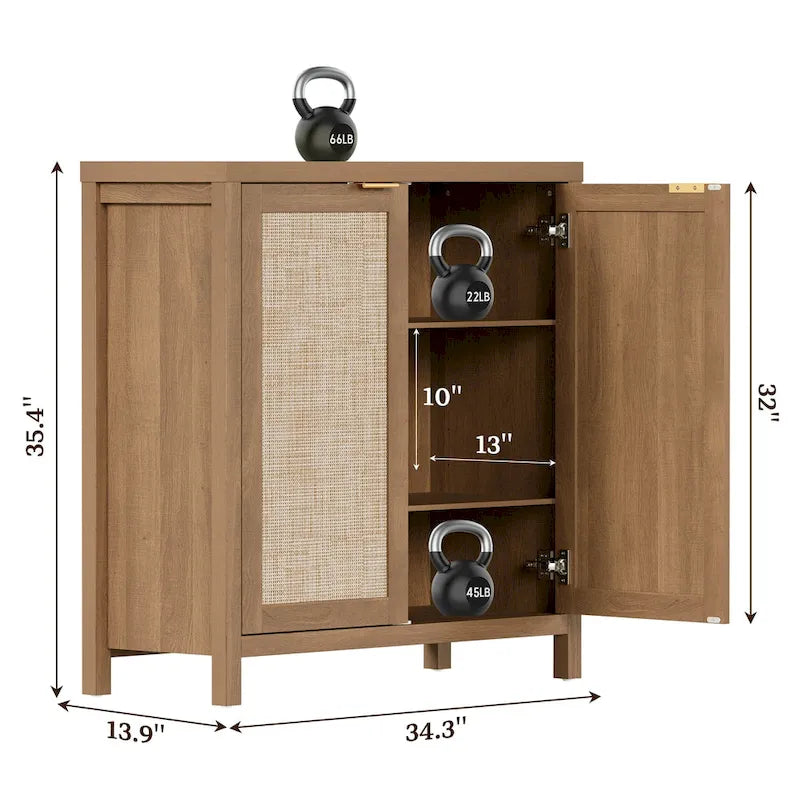 Buffet en rotin avec 2 portes et étagère réglable