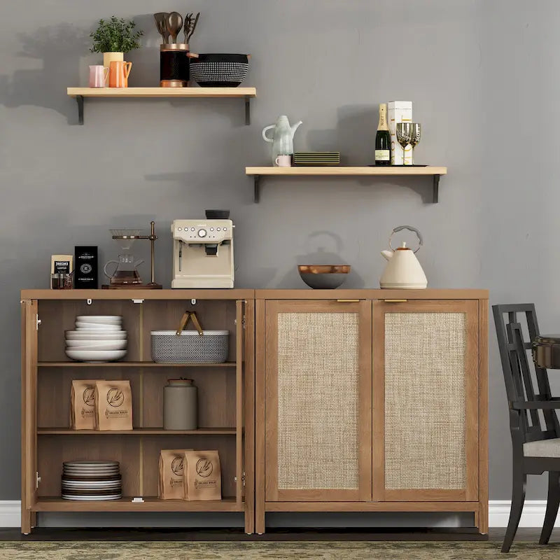 Buffet en rotin avec 2 portes et étagère réglable