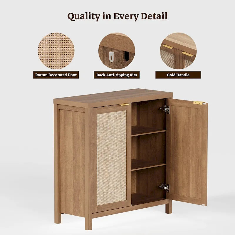 Buffet en rotin avec 2 portes et étagère réglable